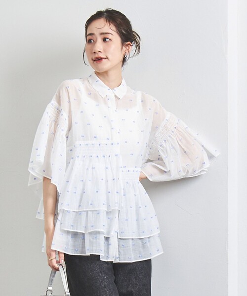 6 roku シャーリングシャツ　ブラウス　ZARA ユナイテッドアローズすきに UNITED ARROWS LTD. OUTLET｜イレギュラー シャーリング 六分袖