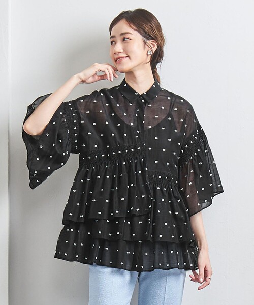 ユナイテッドアローズ ジャガードブラウス シアー 袖フリル ブラック 36 UNITED ARROWS（ユナイテッドアローズ）の「イレギュラー
