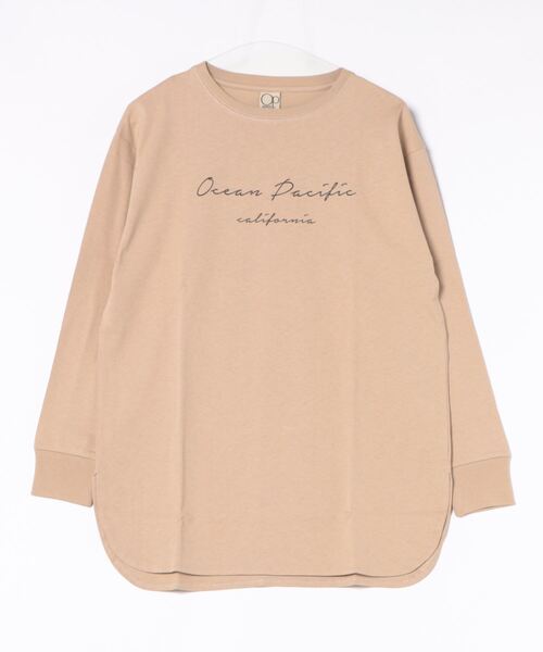 Ocean Pacific(オーシャンパシフィック)の「【OP/オーピー】レディースロングTシャツ ロンT 長袖Tシャツ(Tシャツ/カットソー・レディース・ベージュ/チャコール・LARGE/MEDIUM)」の2枚目の写真