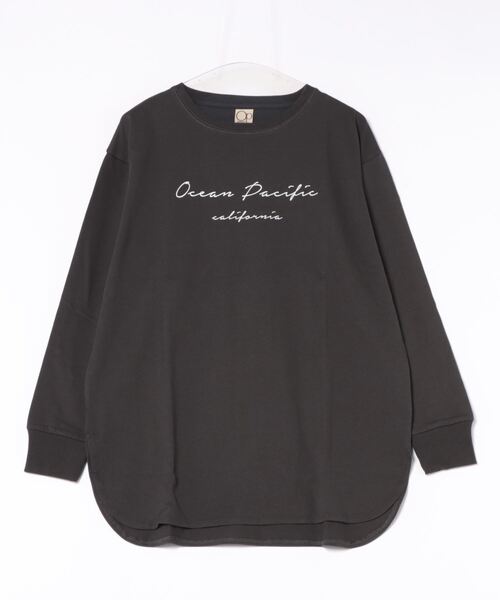 Ocean Pacific(オーシャンパシフィック)の「【OP/オーピー】レディースロングTシャツ ロンT 長袖Tシャツ(Tシャツ/カットソー・レディース・ベージュ/チャコール・LARGE/MEDIUM)」の1枚目の写真