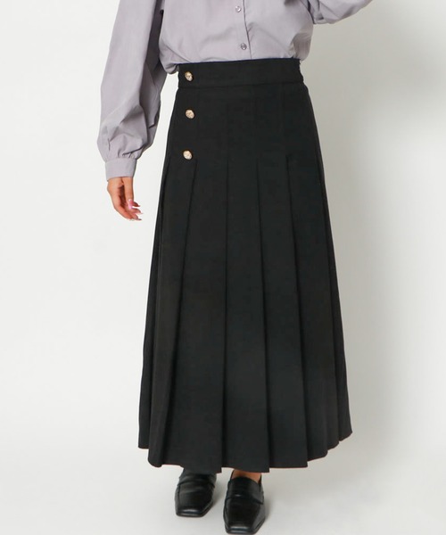 セール】《サイドボタン×プリーツ》レディース ロングスカート 体型