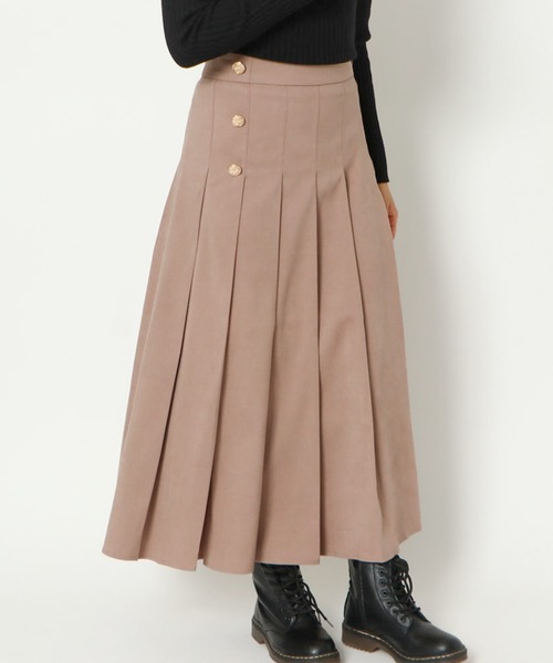 GORGE(ゴージ)の「《サイドボタン×プリーツ》レディース ロングスカート 体型カバー ウエストゴム 春夏秋(スカート・レディース・ブラック/モカ・F)」の5枚目の写真