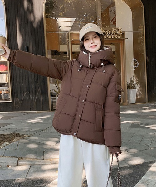   フード付きダウンジャケット ブラウン Lacoste ダウンジャケット ブラウン フード付き