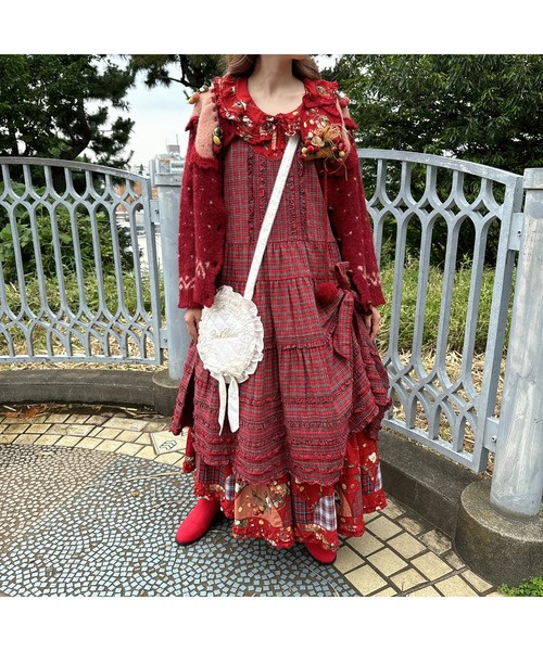 野ばらとチェリープリントパッチワークワンピース（ワンピース）｜PINK  