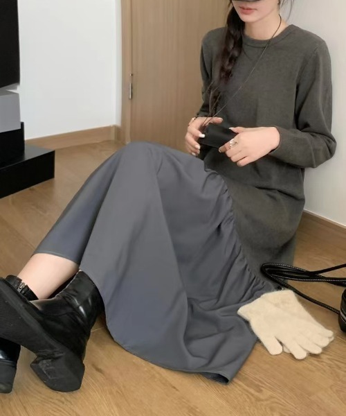 emi+（エミプラス）の「異素材ドッキングニットワンピース（ワンピース・レディース・アイボリー/グレー/モカ/ブラック・FREE）」の8枚目の写真