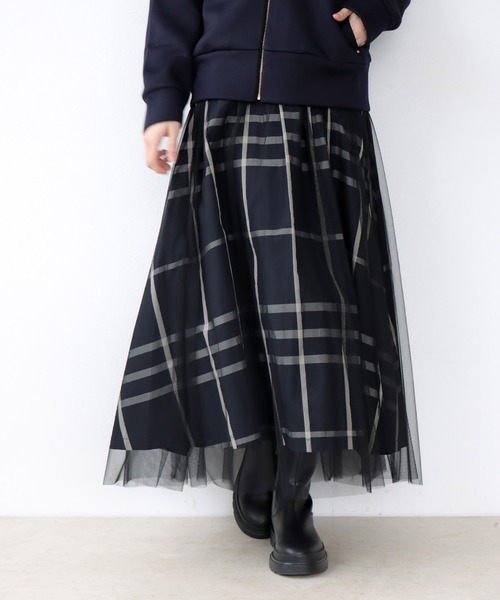 チュール重ねメモリーチェックスカート（スカート）｜Jines（ジネス）
