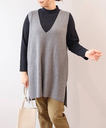 【L~5L 大きいサイズ】【抗ピル】Vネック ロングニットベスト