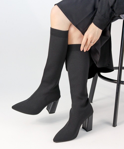 LibertyDoll(リバティードール)の「LIBERTYDOLL ロングニットポインテッドブーツ(9139)(ブーツ・レディース・アイボリー/ブラック/ベージュ・S/M/L/LL)」の8枚目の写真