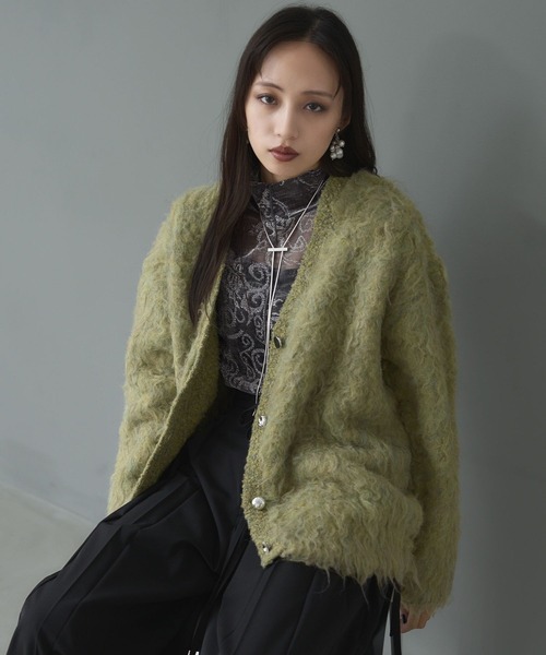 HARE（ハレ）の「ビンテージライクVネックニットカーディガン(HARE)（カーディガン/ボレロ・レディース・イエロー/グレー/ブルー・FREE）」の5枚目の写真