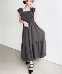フロントシャーリングフリルワンピース