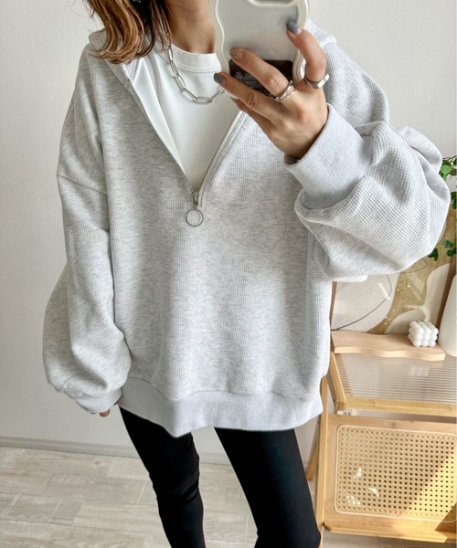 AMELY（エミリー）の「【インフルエンサーコラボ】ワッフルハーフジップ セットアップ（セットアップ・レディース・ブラック/グレー/ライトグレー/ブラウン・M/L）」の13枚目の写真