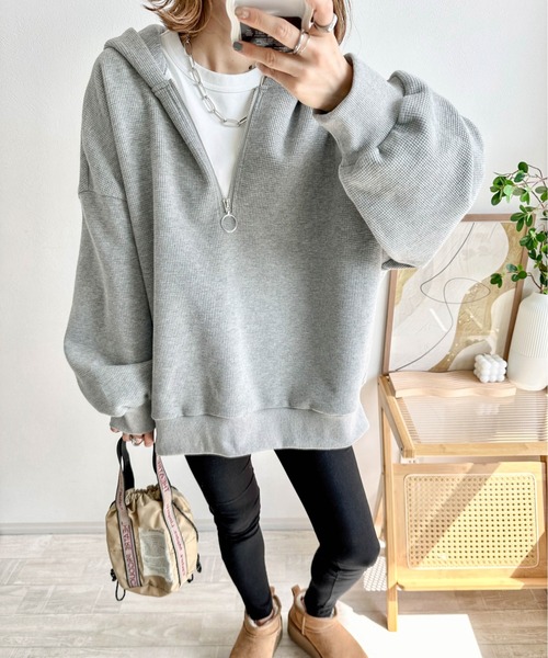 AMELY（エミリー）の「【インフルエンサーコラボ】ワッフルハーフジップ セットアップ（セットアップ・レディース・ブラック/グレー/ライトグレー/ブラウン・M/L）」の17枚目の写真