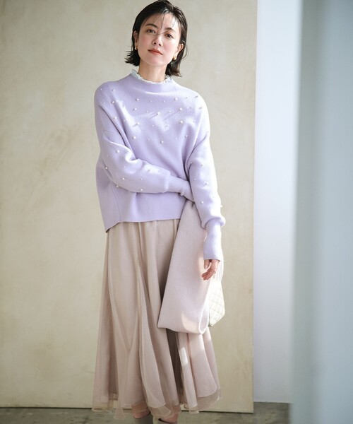 ANY SIS（エニィスィス）の「【洗える】ラッセルチュールマチ スカート（スカート・レディース・ダークブラウン系/アイボリー系・1/2/3）」の4枚目の写真