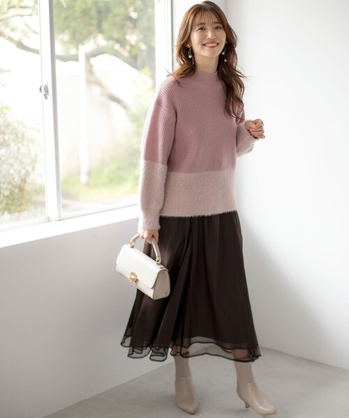 ANY SIS（エニィスィス）の「【洗える】ラッセルチュールマチ スカート（スカート・レディース・ダークブラウン系/アイボリー系・1/2/3）」の6枚目の写真