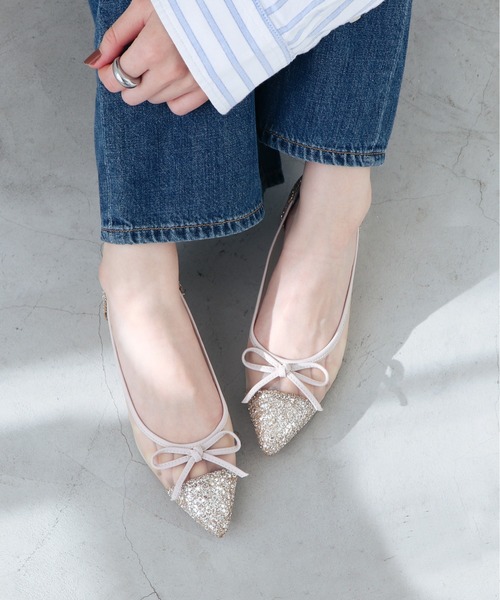 EVOL(イーボル)の「【軽量・柔らかい】チュールバレエパンプス IY5617(バレエシューズ・レディース・ブラック/ベージュ/ゴールド/シルバー/ベージュ系その他・22.0cm/22.5cm/23.0cm/23.5cm/24.0cm/24.5cm/25.0cm)」の5枚目の写真