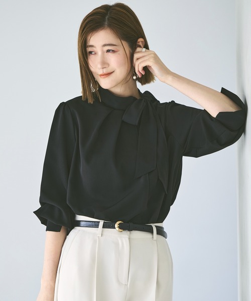 ルイルエブティック RUIRUE BOUTIQUE 【洗える】サイドボウタイブラウス （ブラック） ルイルエブティック RUIRUE BOUTIQUE 【洗える】サイドボウタイ