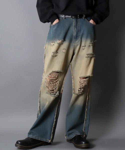 セール】Side Fringe Gradation Denim Pants/サイドフリンジ
