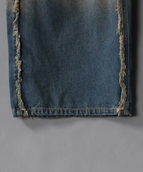 SITRY（シトリー）の「Side Fringe Gradation Denim Pants/サイドフリンジ グラデーション ダメージ加工 バギーデニムパンツ ワイドデニムパンツ（デニムパンツ・メンズ・サックスブルー/ブラック・M/L）」の11枚目の写真