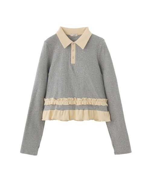 idem(イデム)の「【 再入荷 / 新色追加 】 frill polo shirt/フリルポロシャツ(Tシャツ/カットソー・レディース・ベージュ/レッド/ネイビー/グレー・FREE)」の2枚目の写真