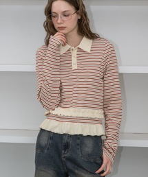 idem | border frill polo shirt／ボーダーフリルポロシャツ(Tシャツ/カットソー)