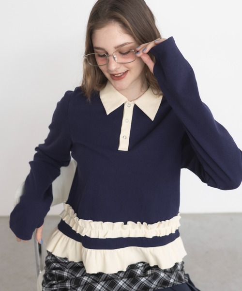 idem(イデム)の「【 再入荷 / 新色追加 】 frill polo shirt/フリルポロシャツ(Tシャツ/カットソー・レディース・ベージュ/レッド/ネイビー/グレー・FREE)」の22枚目の写真