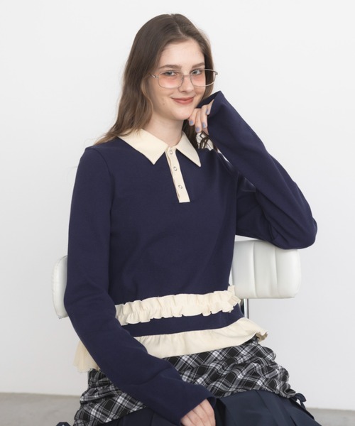 idem(イデム)の「【 再入荷 / 新色追加 】 frill polo shirt/フリルポロシャツ(Tシャツ/カットソー・レディース・ベージュ/レッド/ネイビー/グレー・FREE)」の21枚目の写真