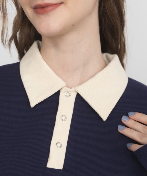 idem(イデム)の「【 再入荷 / 新色追加 】 frill polo shirt/フリルポロシャツ(Tシャツ/カットソー・レディース・ベージュ/レッド/ネイビー/グレー・FREE)」の19枚目の写真