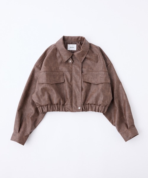 one after another NICE CLAUP（ワンアフターアナザーナイスクラップ）の「フェイクレザーショートジャケット（ライダースジャケット・レディース・ブラウン/アイボリー/ブラック・FREE）」の11枚目の写真