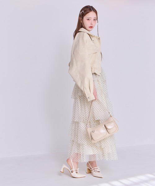 one after another NICE CLAUP（ワンアフターアナザーナイスクラップ）の「フェイクレザーショートジャケット（ライダースジャケット・レディース・ブラウン/アイボリー/ブラック・FREE）」の9枚目の写真