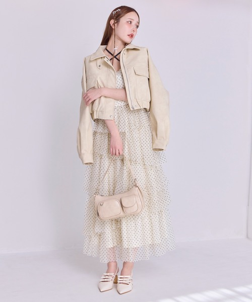 one after another NICE CLAUP（ワンアフターアナザーナイスクラップ）の「フェイクレザーショートジャケット（ライダースジャケット・レディース・ブラウン/アイボリー/ブラック・FREE）」の10枚目の写真