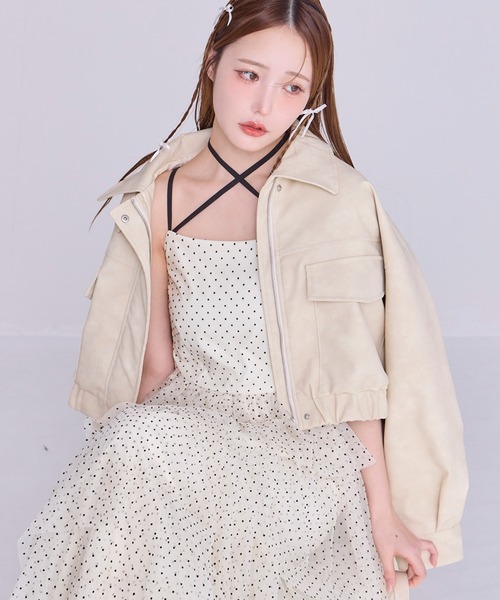 one after another NICE CLAUP（ワンアフターアナザーナイスクラップ）の「フェイクレザーショートジャケット（ライダースジャケット・レディース・ブラウン/アイボリー/ブラック・FREE）」の22枚目の写真