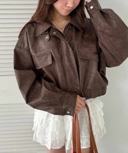 フェイクレザーショートジャケット（ライダースジャケット）｜one