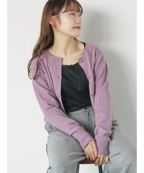 ehka sopo（エヘカソポ）の「細ケーブル刺繍カーディガン（カーディガン/ボレロ・レディース・サックスブルー/ブラック/キナリ/ラベンダー・F）」の5枚目の写真