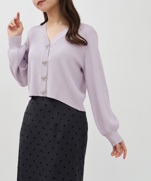 ASTORIA ODIER（アストリアオディール）の「ビジューリボンリブカーディガン（カーディガン/ボレロ・レディース・ホワイト/ネイビー/ミント/ラベンダー・SMALL/MEDIUM）」の4枚目の写真