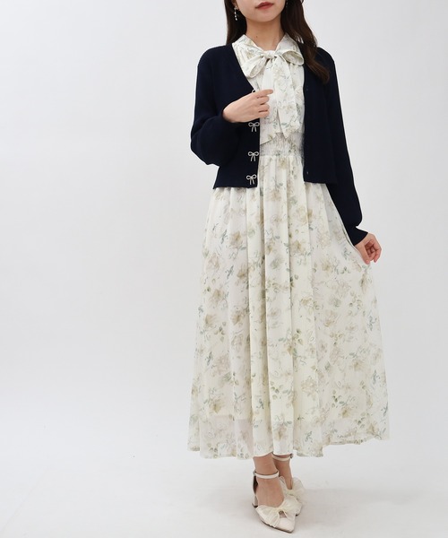 ASTORIA ODIER（アストリアオディール）の「ビジューリボンリブカーディガン（カーディガン/ボレロ・レディース・ホワイト/ネイビー/ミント/ラベンダー・SMALL/MEDIUM）」の3枚目の写真