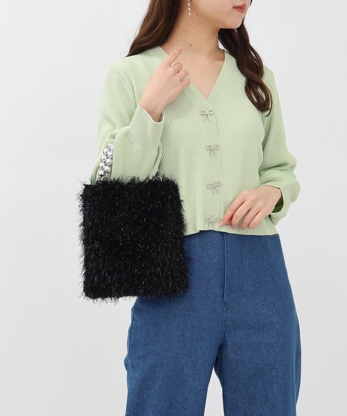 ASTORIA ODIER（アストリアオディール）の「ビジューリボンリブカーディガン（カーディガン/ボレロ・レディース・ホワイト/ネイビー/ミント/ラベンダー・SMALL/MEDIUM）」の2枚目の写真