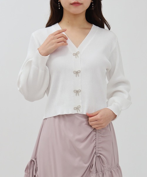 ASTORIA ODIER（アストリアオディール）の「ビジューリボンリブカーディガン（カーディガン/ボレロ・レディース・ホワイト/ネイビー/ミント/ラベンダー・SMALL/MEDIUM）」の19枚目の写真