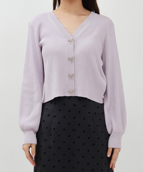ASTORIA ODIER（アストリアオディール）の「ビジューリボンリブカーディガン（カーディガン/ボレロ・レディース・ホワイト/ネイビー/ミント/ラベンダー・SMALL/MEDIUM）」の7枚目の写真