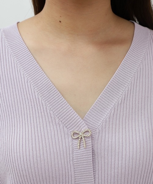 ASTORIA ODIER（アストリアオディール）の「ビジューリボンリブカーディガン（カーディガン/ボレロ・レディース・ホワイト/ネイビー/ミント/ラベンダー・SMALL/MEDIUM）」の10枚目の写真