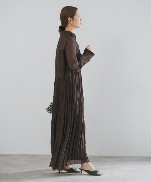 AMERI vintage ダークグレー プリーツ ワンピース セール】MEDI CORSET SET FULL PLEATS DRESS（ワンピース