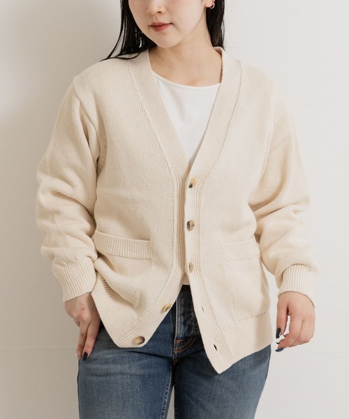 THE GOODLAND MARKET(ザグッドランドマーケット)の「米富繊維 WASHI COTTON KNIT CARDIGAN(カーディガン/ボレロ・レディース・ブラック/ライトピンク/アイボリー・1/3)」の2枚目の写真