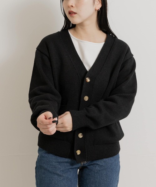 THE GOODLAND MARKET(ザグッドランドマーケット)の「米富繊維 WASHI COTTON KNIT CARDIGAN(カーディガン/ボレロ・レディース・ブラック/ライトピンク/アイボリー・1/3)」の5枚目の写真
