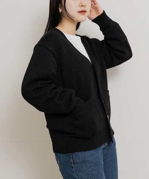 THE GOODLAND MARKET(ザグッドランドマーケット)の「米富繊維 WASHI COTTON KNIT CARDIGAN(カーディガン/ボレロ・レディース・ブラック/ライトピンク/アイボリー・1/3)」の7枚目の写真