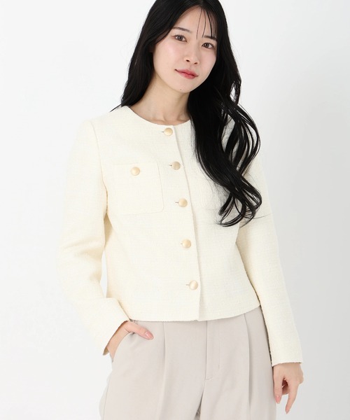 セール】ファンシーツイードジャケット（ノーカラージャケット