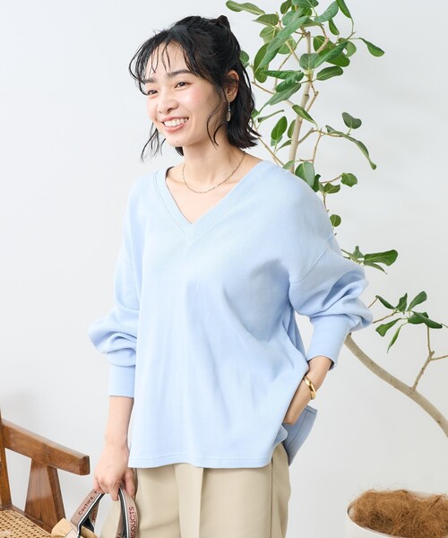 FREAK'S STORE(フリークスストア)の「アーミーフライス VネックロンT/無地 リブVネックロンT(Tシャツ/カットソー・レディース・オフホワイト/チャコールグレー/グレー/サックスブルー・フリ-)」の19枚目の写真