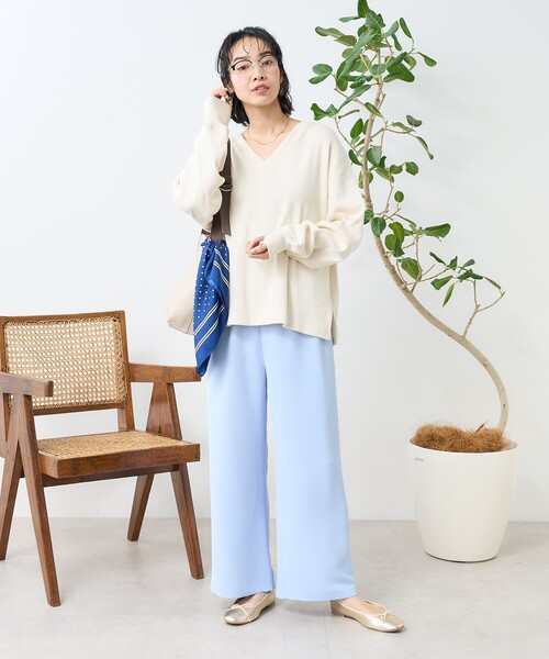 FREAK'S STORE(フリークスストア)の「アーミーフライス VネックロンT/無地 リブVネックロンT(Tシャツ/カットソー・レディース・オフホワイト/チャコールグレー/グレー/サックスブルー・フリ-)」の21枚目の写真