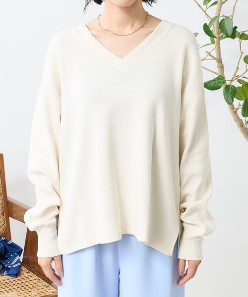 FREAK'S STORE(フリークスストア)の「アーミーフライス VネックロンT/無地 リブVネックロンT(Tシャツ/カットソー・レディース・オフホワイト/チャコールグレー/グレー/サックスブルー・フリ-)」の16枚目の写真