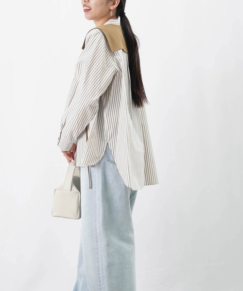 ブラウス シャツ LC/LLL 異素材ドッキングブラウス/レイヤード風ストライプシャツ レディース セール】LC/LLL 異素材ドッキングブラウス/レイヤード風