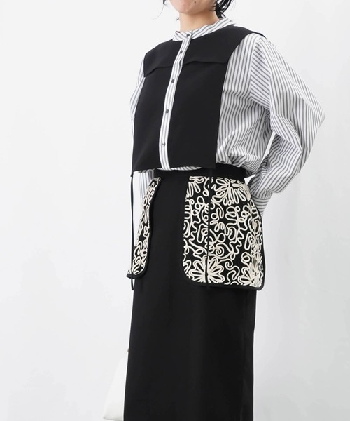 ブラウス シャツ LC/LLL 異素材ドッキングブラウス/レイヤード風ストライプシャツ レディース セール】LC/LLL 異素材ドッキングブラウス/レイヤード風