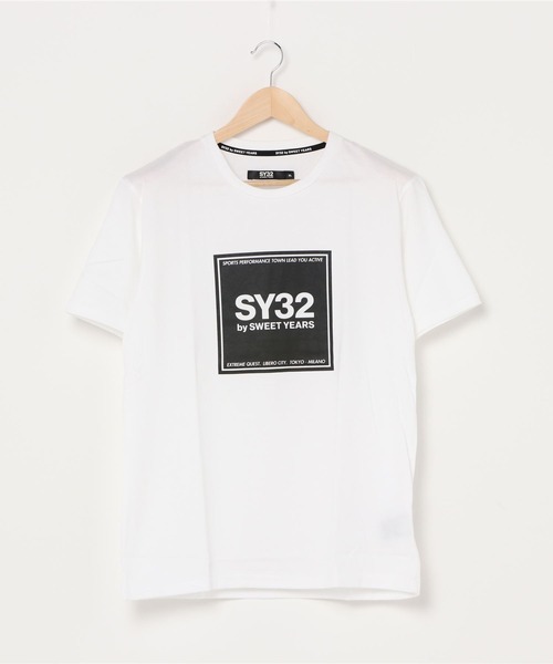 SY32 by SWEET YEARS（エスワイサーティトゥバイスィートイヤーズ）の「【RS】【SY32 by SWEET YEARS】SQUARE LOGO T（Tシャツ/カットソー・レディース・ブラック×ホワイト/ホワイト・SMALL）」の2枚目の写真
